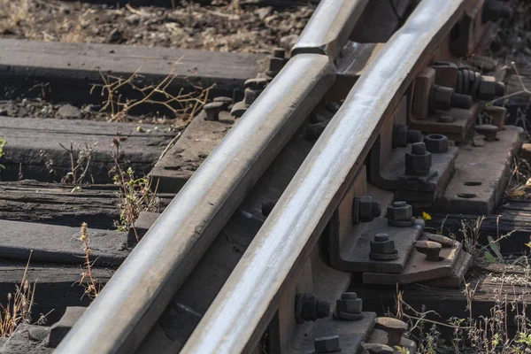 Railroad Rails Old Abandoned Railway Tracks Stone Ground — Stock Photo, Image