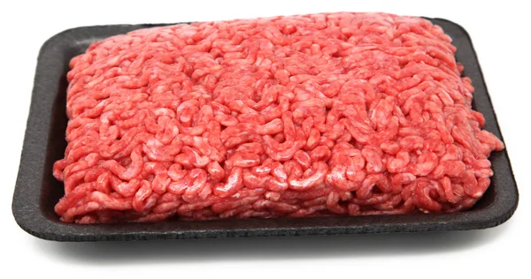 Raw Ground Beef in Black Styrofoam Package — Stock Photo, Image