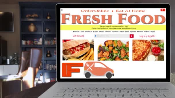 Video Fast Food Delivery Service Website Laptop Thuis — Stockvideo