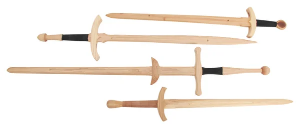 Collection Wooden Training Swords White Clipping Path — Stock Photo, Image