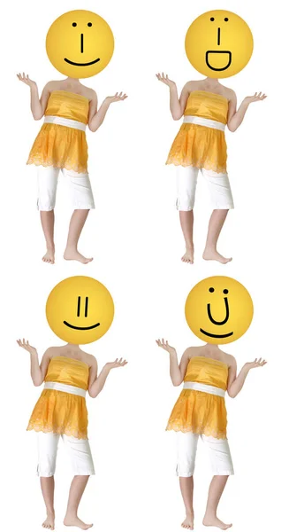 Conjunto Cuatro Emoji Cabeza Niñas Sobre Blanco — Foto de Stock