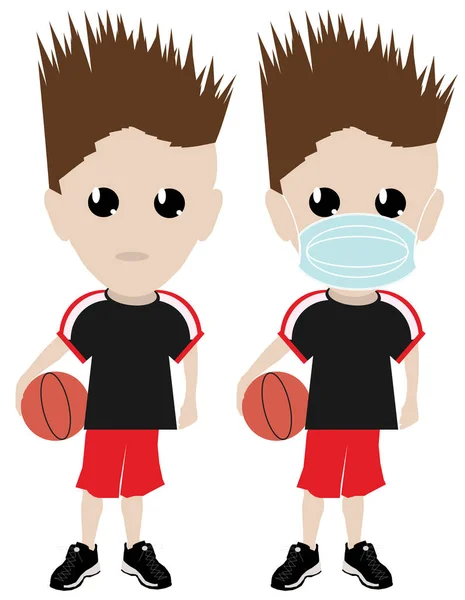Dětský Chlapec Basketbalový Hráč Maskou Bez Masky Vektorové Ilustrace — Stock fotografie