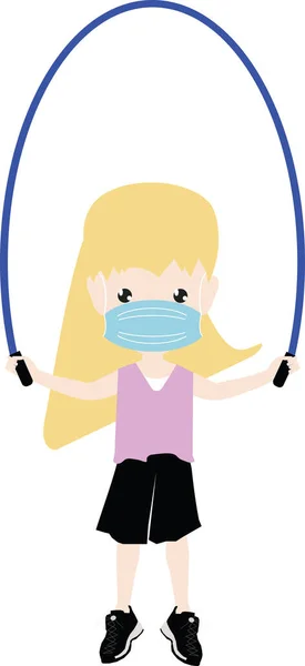 Urocza Dziewczyna Skakanka Ilustracja Noszenie Maski Twarzy — Zdjęcie stockowe