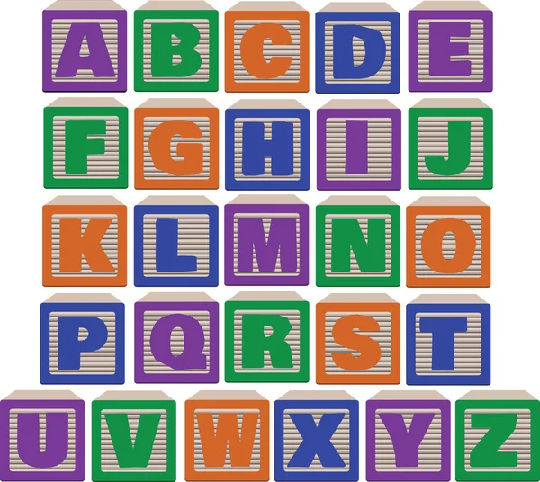 Same View Letters Alphabet Blocks Bold Colors Purple Green Orange — Stock Photo, Image