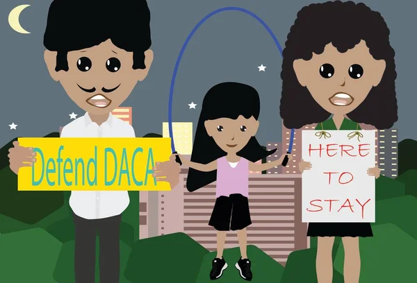 Illustration Familj Som Protesterar För Att Försvara Daca — Stockfoto