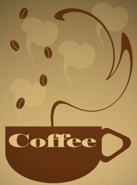 Kahve fincanının buharlı ve fasulyeli hali