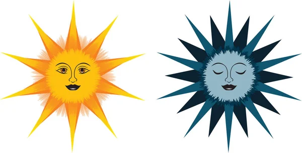 太陽と月の夫婦の顔のイラスト — ストック写真