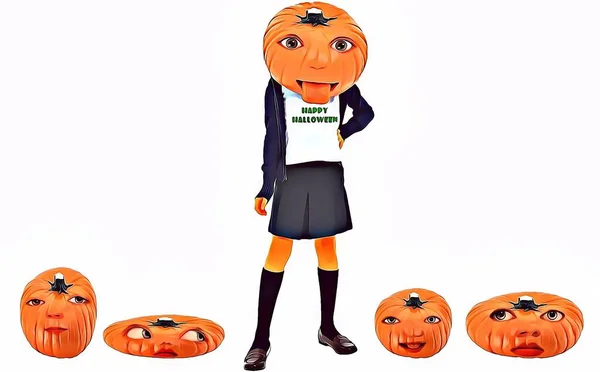 Goofy Pumpkin Girl Pumpkin Friends — стокове фото