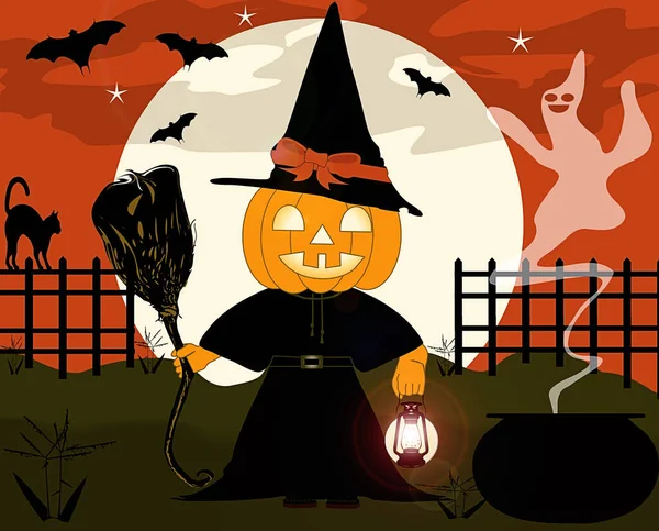 Kürbis Halloween Hexe Illustration — Stockfoto