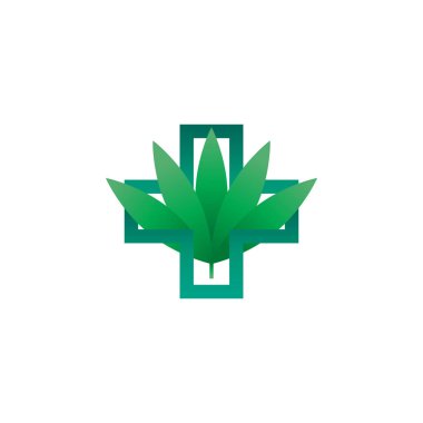 Soyut Yeşil sağlık anahat logo tasarım kavramı vektör içinde marihuanayla çapraz