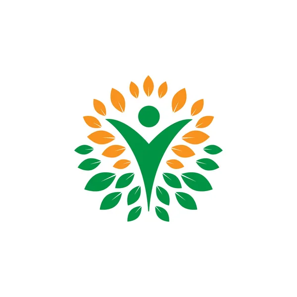 Humanoide Und Blätter Kreis Logo Konzeptvektor — Stockvektor