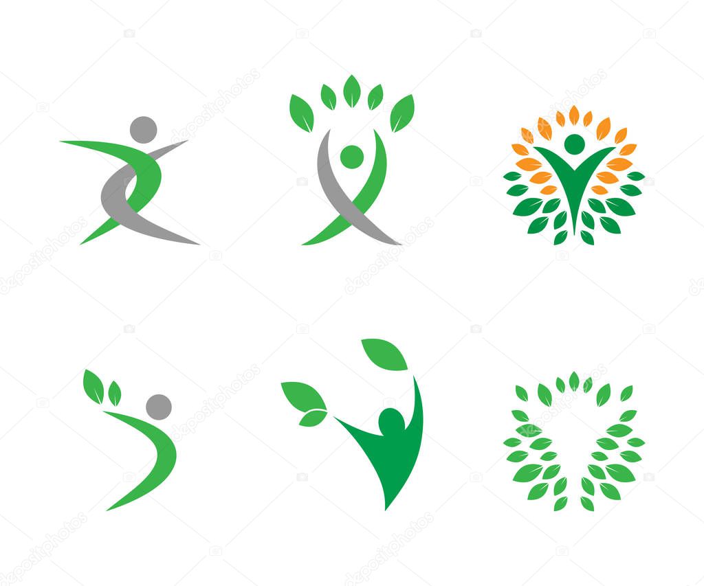 Humanoid and leafs in circle logo concept vector