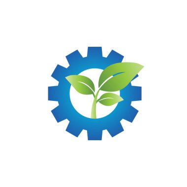 Yeşil yaprak gidin ve endüstriyel logo tasarım kavramı vektör dişli