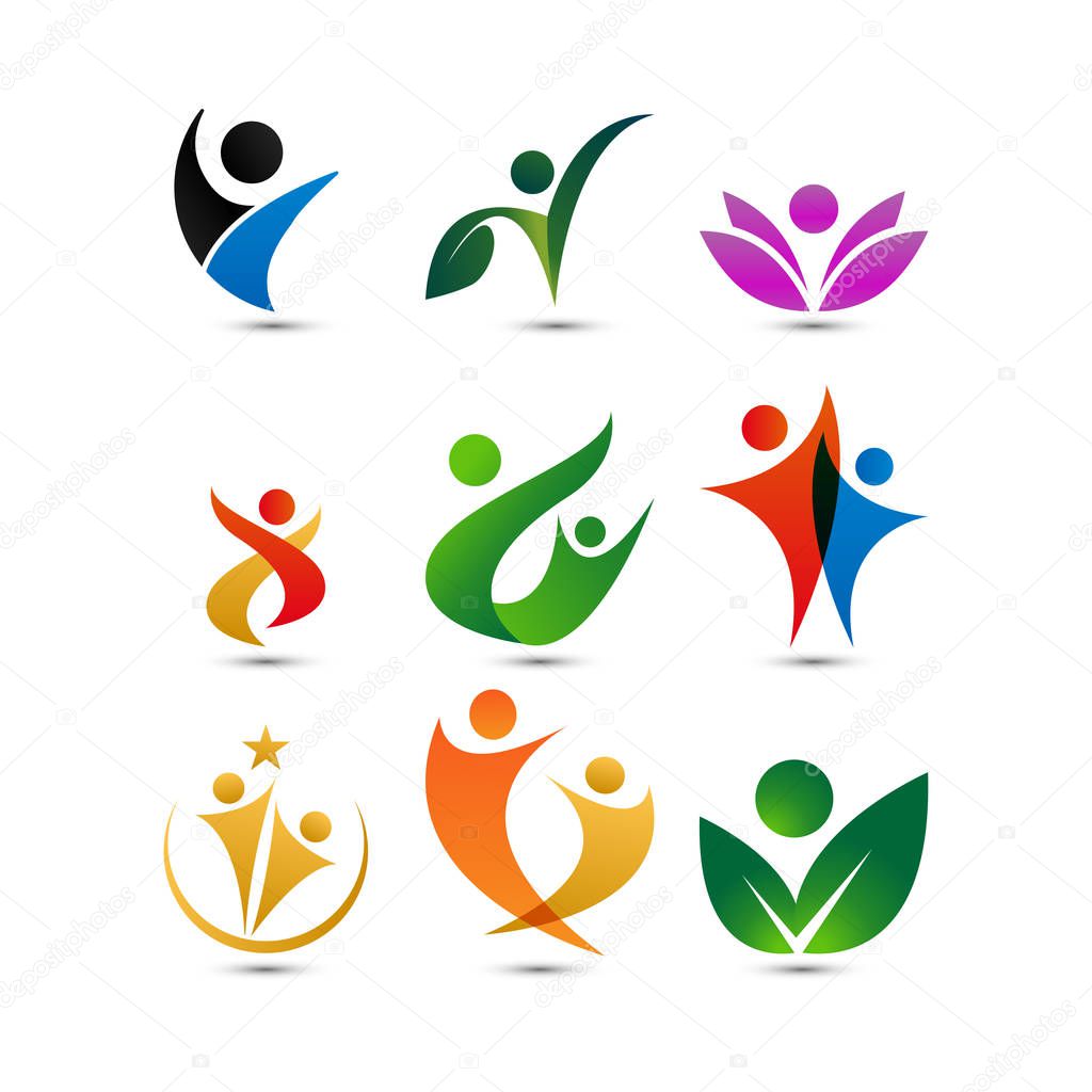 Collection of wellness people logo design template vector