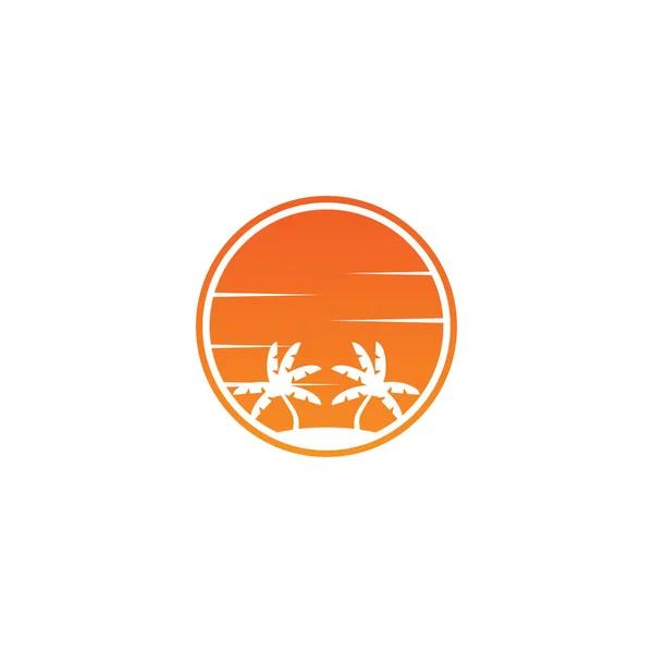 Negativer Raum Kreis Palme Und Orange Sonne Logo Design Konzept — Stockvektor