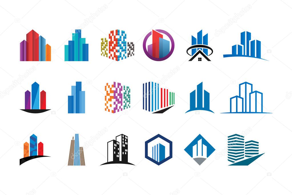 Collection of colorful building logo design template vector