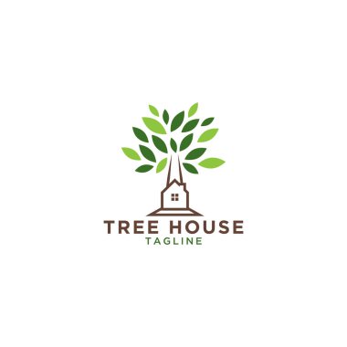 Ağaç evi logo tasarım şablon çizimi