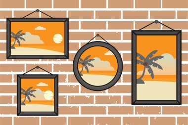 Öğleden sonra yaz plaj çerçeve üzerinde bir duvar vektör