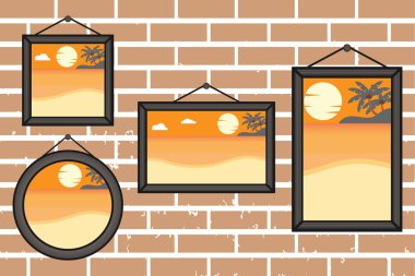 Öğleden sonra yaz plaj çerçeve üzerinde bir duvar vektör