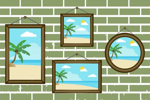 墙上的天夏天海滩框架在墙壁载体 — 图库矢量图片