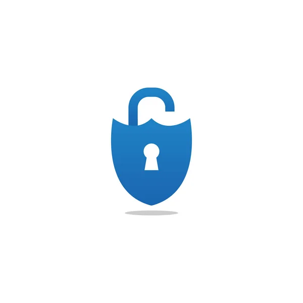 Blue Unlocked Padlock Shield Logo Design Template Vector — Stock Vector