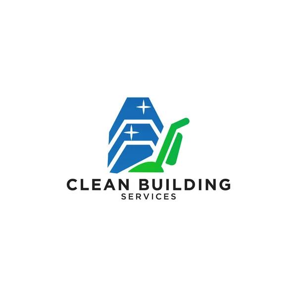 Building Cleaning Service Logo Design Template Vector — Stock Vector