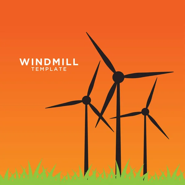 Windmolen Veld Bij Middag Illustratie Vector — Stockvector