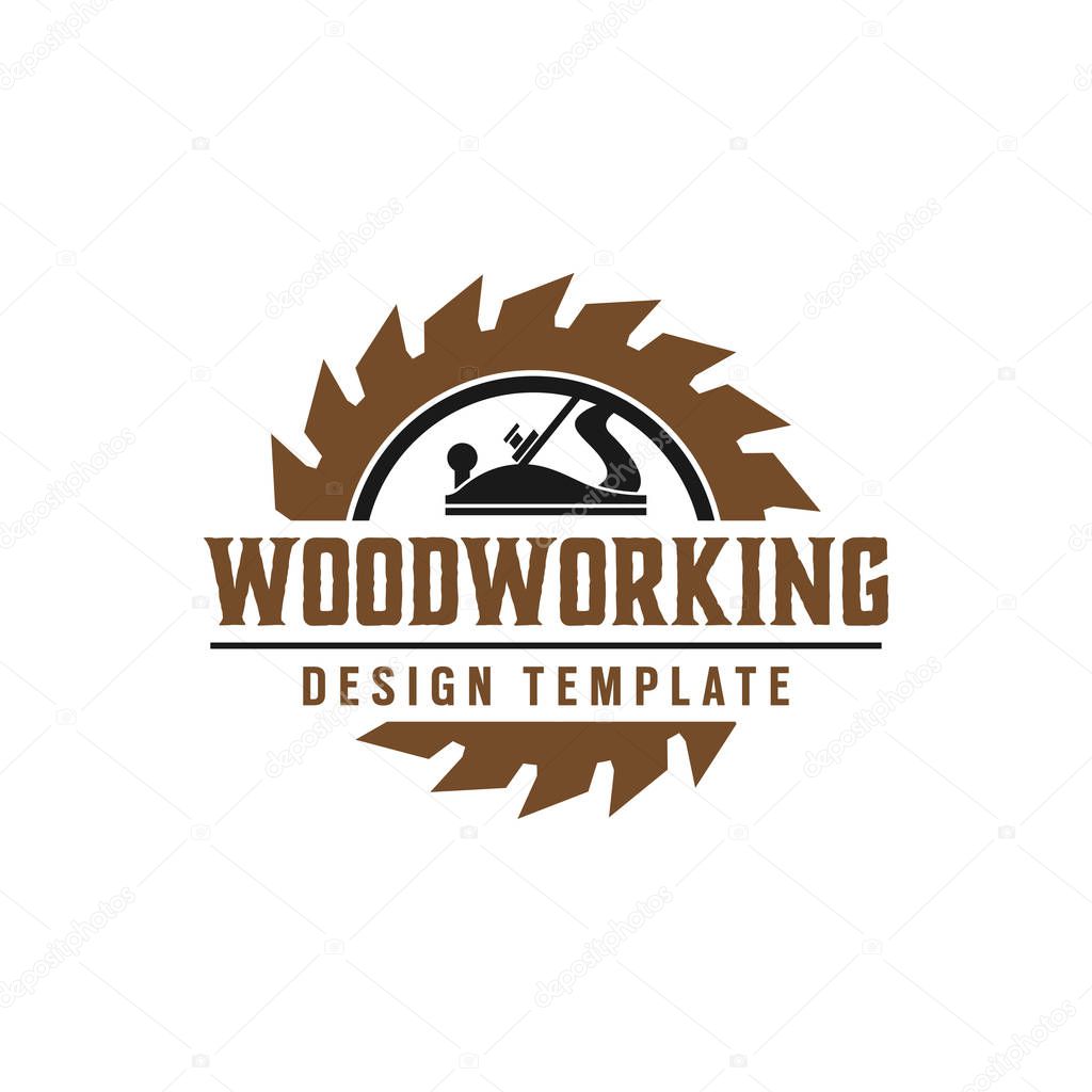Woodworking gear logo design template vector element