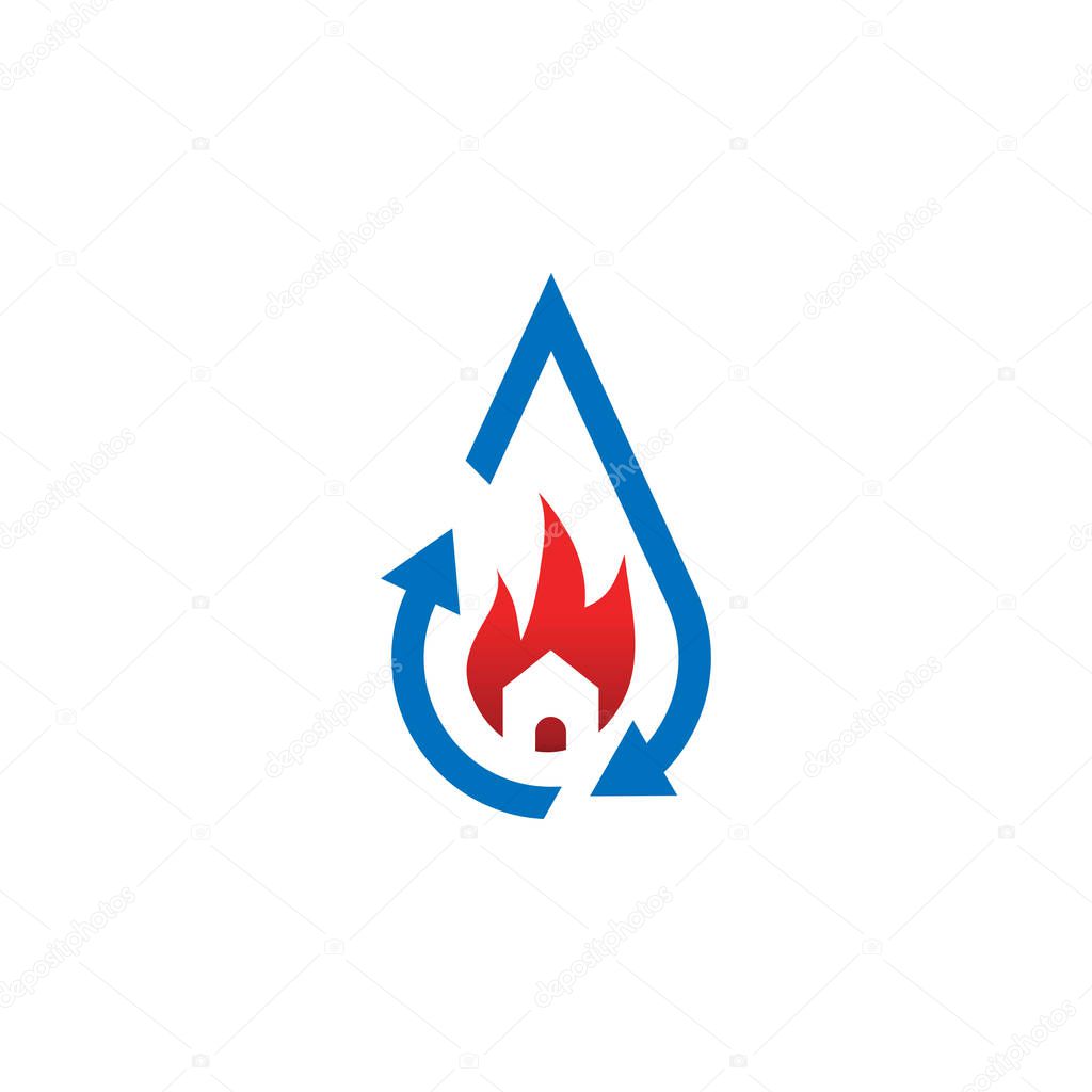 Water drop restoration from house buning logo template