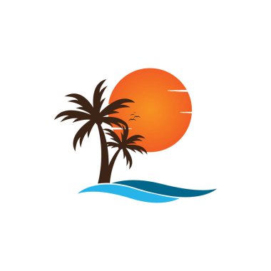 Palmiye ağacı üzerinde bir plaj logo tasarım şablonu vektör