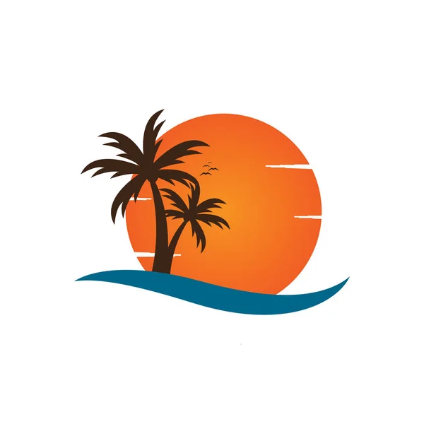 Palmera Una Playa Logo Diseño Plantilla Vector — Archivo Imágenes Vectoriales