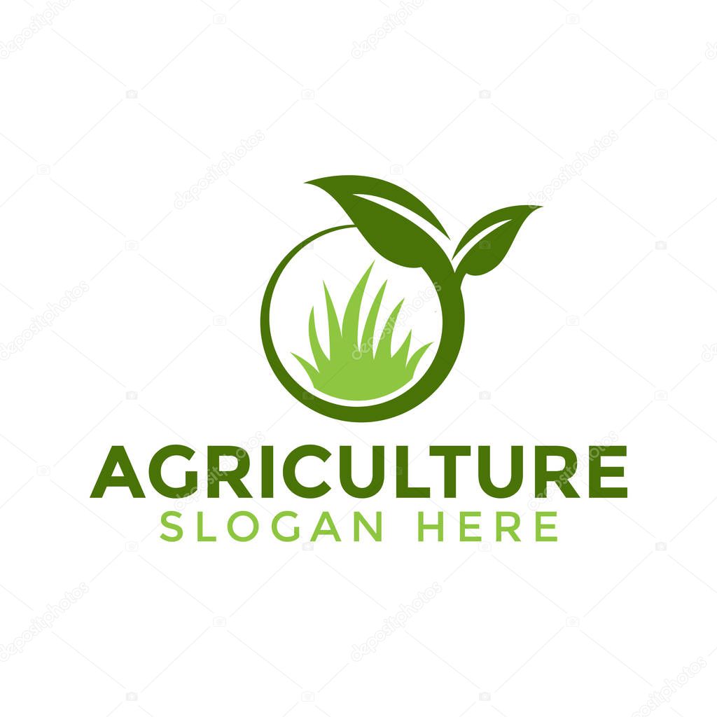 Leaf and grass agriculture logo icon design template vector