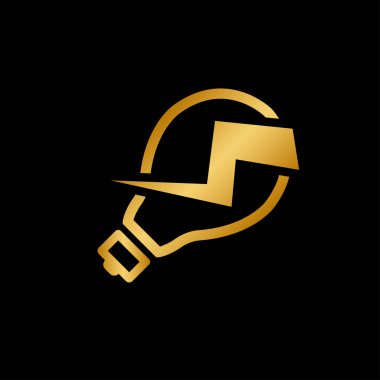 Lüks altın ampul ve yıldırım logo tasarım şablonu vektör