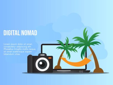 Dijital göçebe kavramı. Vektör kullanıma hazırdır. Arka plan, duvar kağıdı, açılış sayfası, web, afiş ve diğer yaratıcı çalışma için uygun.