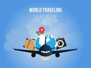 Konsept illüstrasyon vektör tasarım şablonu seyahat dünya