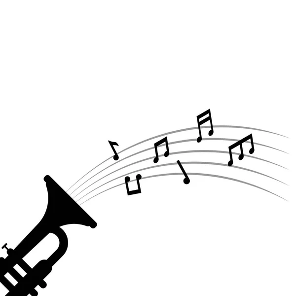 Muziek notities en trompet grafisch ontwerpsjabloon vector illustratie — Stockvector