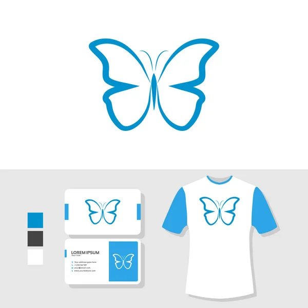 Logotipo Borboleta Com Cartão Visita Camiseta Mockup — Vetor de Stock