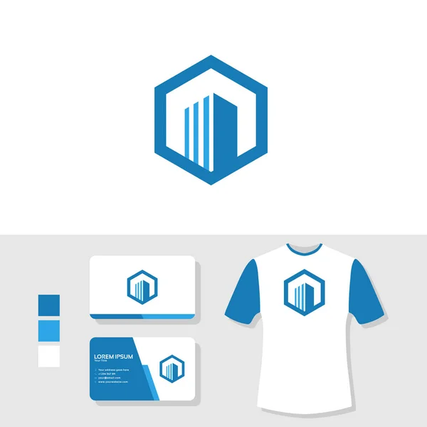 Logotipo Edifício Imobiliário Com Cartão Visita Camiseta Mockup — Vetor de Stock