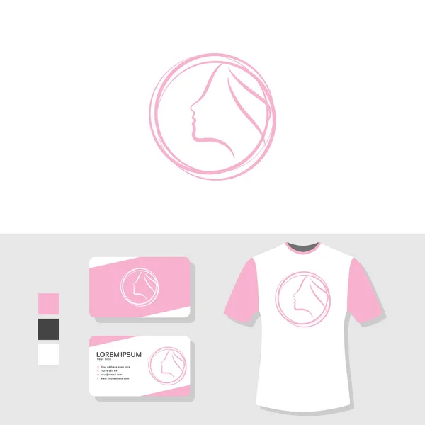 Logotipo Mulher Com Cartão Visita Shirt Mockup — Vetor de Stock