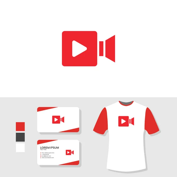 Logotipo Vídeo Com Cartão Visita Camiseta Mockup — Vetor de Stock