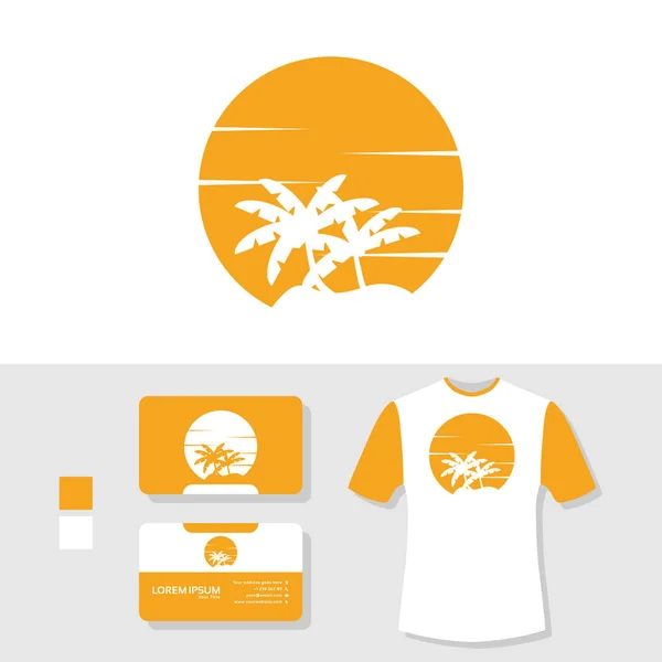 Logotipo Palmeira Verão Com Cartão Visita Shirt Mockup —  Vetores de Stock