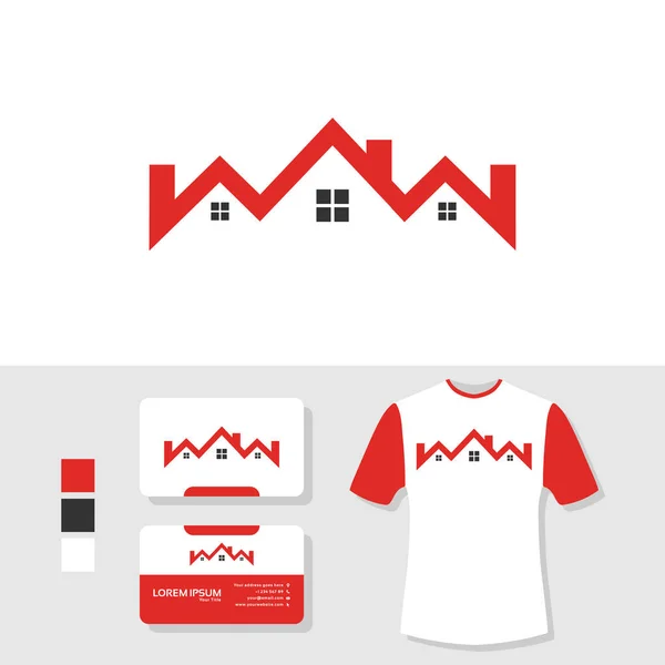 Logotipo Casa Imobiliária Com Cartão Visita Shirt Mockup — Vetor de Stock