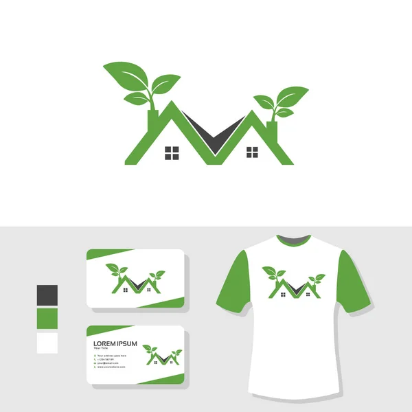 Logotipo Natureza Imobiliária Com Cartão Visita Camiseta Mockup —  Vetores de Stock