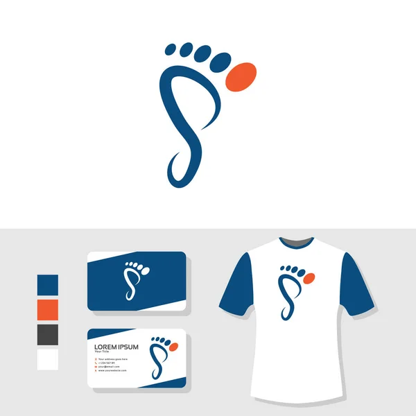 Logo Podiatry Kaki Dengan Kartu Nama Dan Mockup Kaos - Stok Vektor