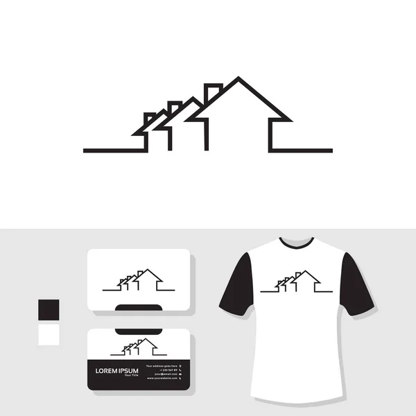 Logotipo Casa Imobiliária Com Cartão Visita Shirt Mockup — Vetor de Stock