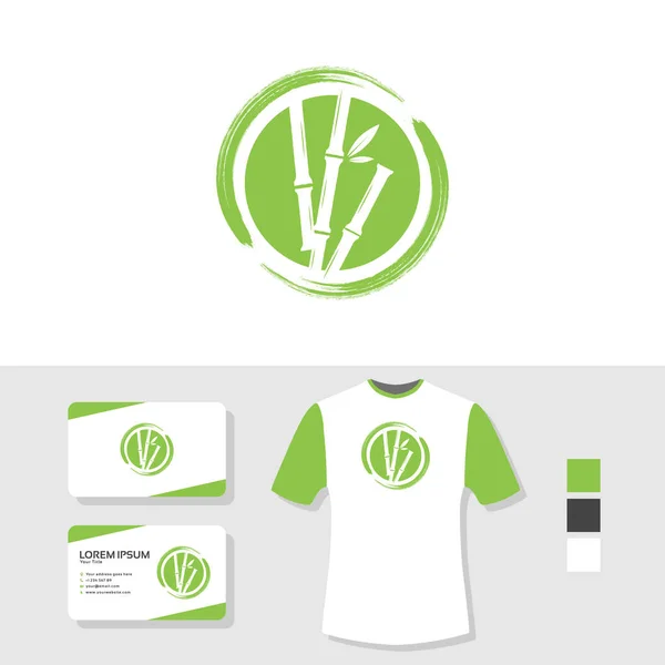 Logotipo Bambu Com Cartão Visita Camiseta Mockup — Vetor de Stock