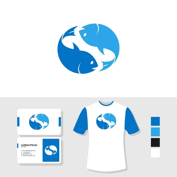 Logotipo Dois Peixes Com Cartão Visita Shirt Mockup — Vetor de Stock