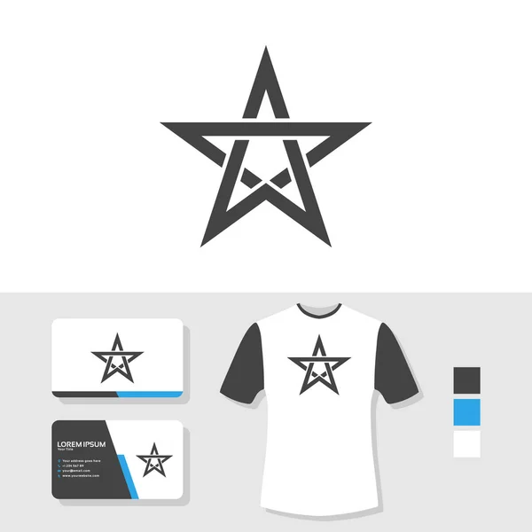 Logotipo Estrela Com Cartão Visita Camiseta Mockup — Vetor de Stock