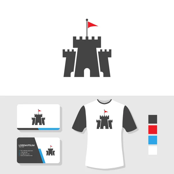 Logotipo Castelo Com Cartão Visita Shirt Mockup —  Vetores de Stock