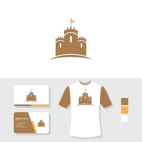 Logotipo Castelo Com Cartão Visita Shirt Mockup — Vetor de Stock